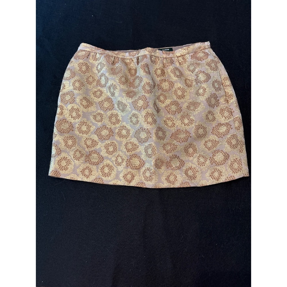J.Crew Mini Skirt Womens 2 Gold Rose Excellent Silk Blend Metallic Brocade Skirt